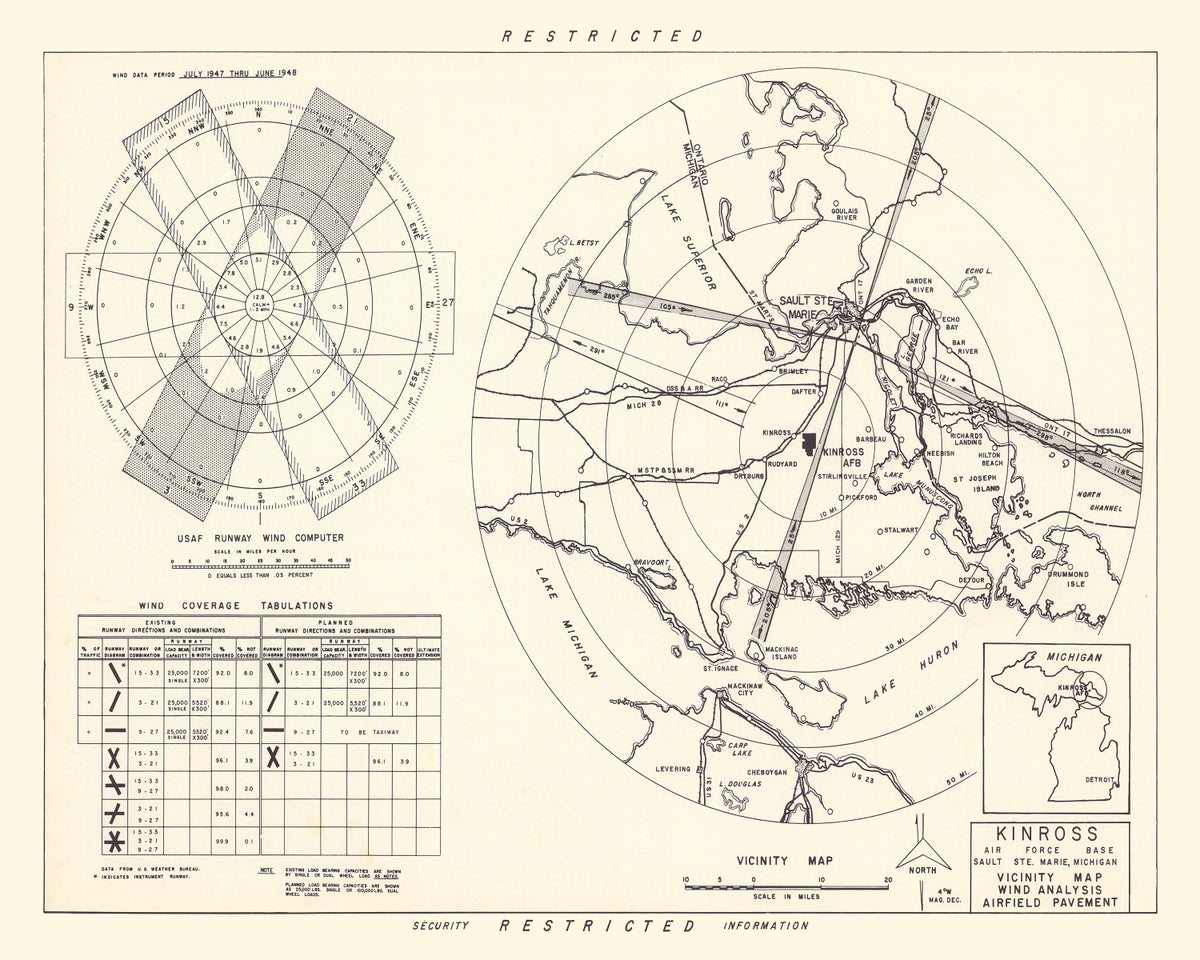 Preview of Vintage Map of the Kinross Air Force Base Vicinity, 1951