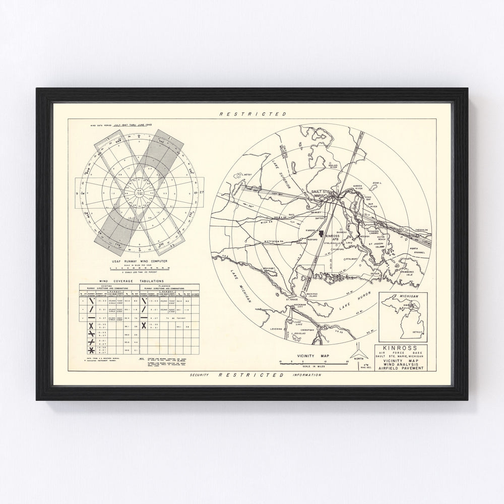 Kinross Air Force Base Vicinity Vintage Map 1951
