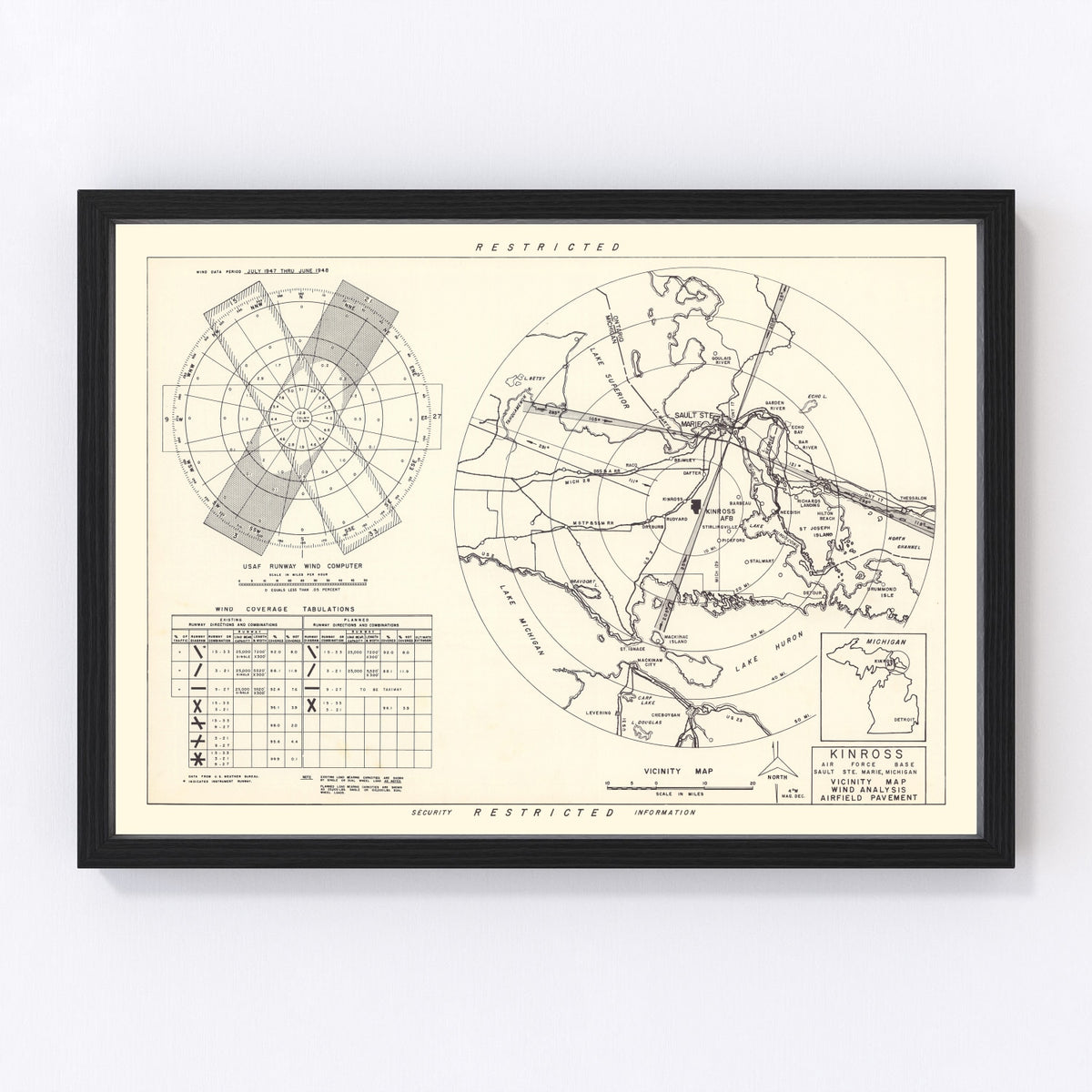 Kinross Air Force Base Vicinity Vintage Map 1951