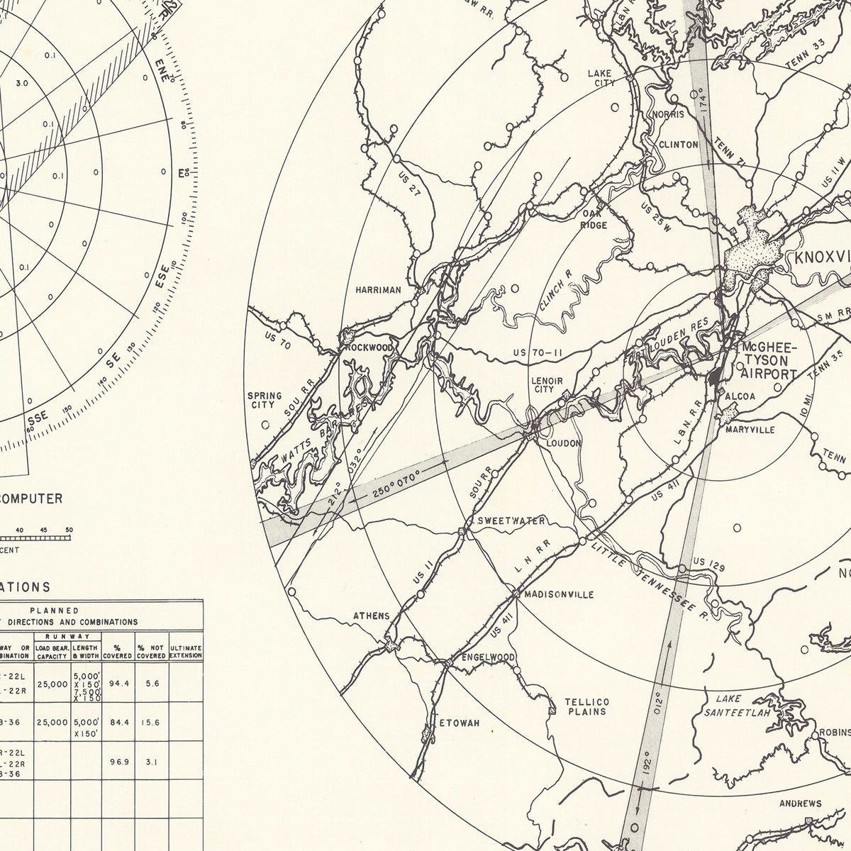 Restored historic details from the 1952 airfield map of Knoxville, Tennessee