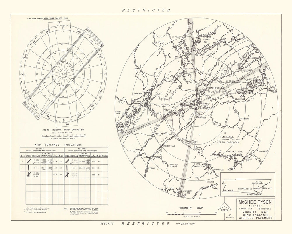 Vintage Map of the McGhee-Tyson Airport Vicinity, 1952 print style example