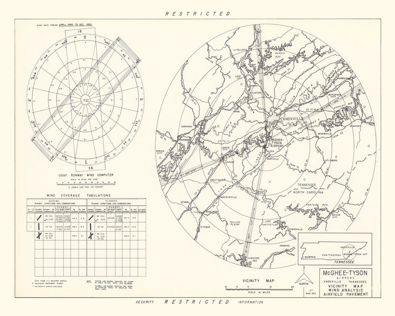 Size comparison using Vintage Map of the McGhee-Tyson Airport Vicinity, 1952