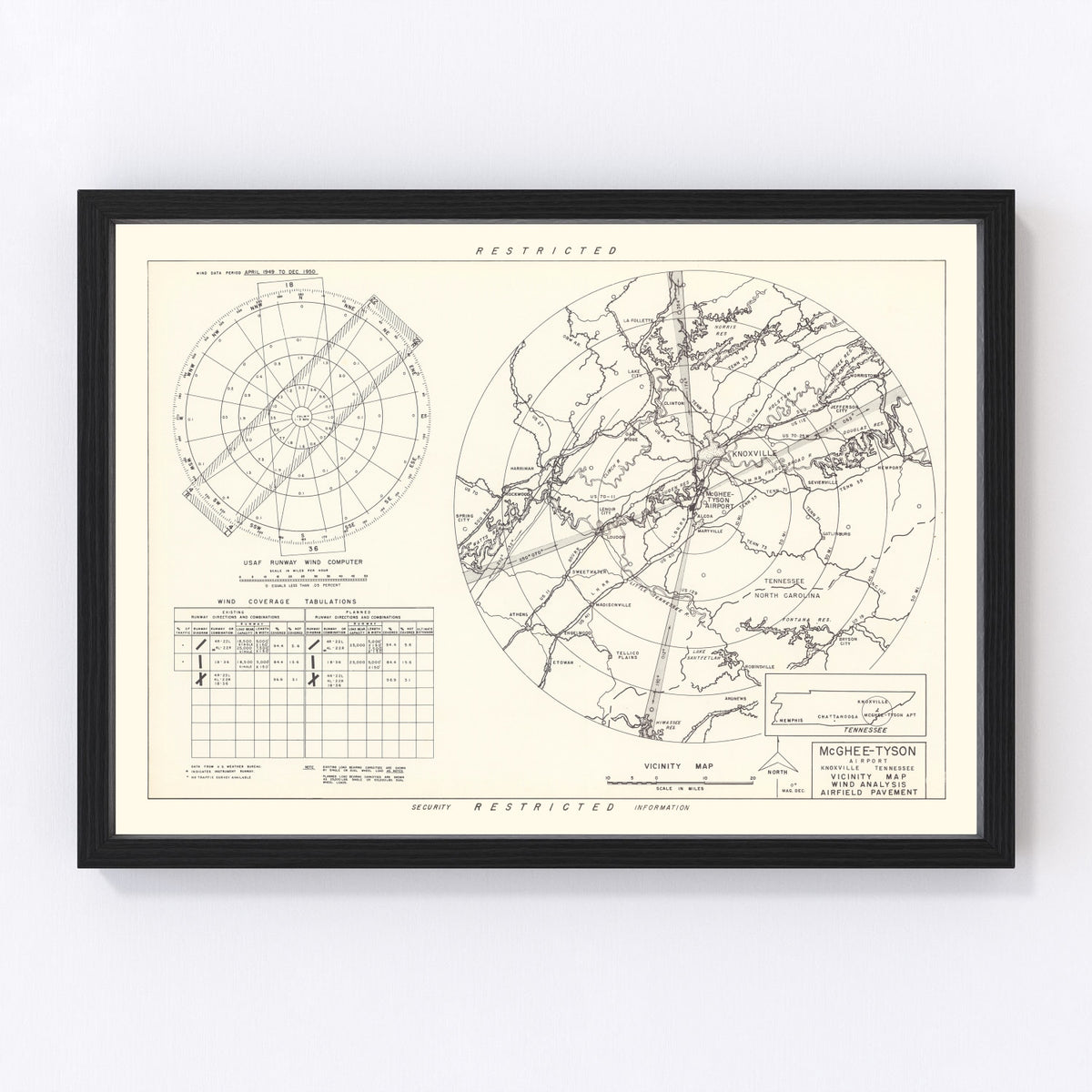 McGhee-Tyson Airport Vicinity Vintage Map 1952