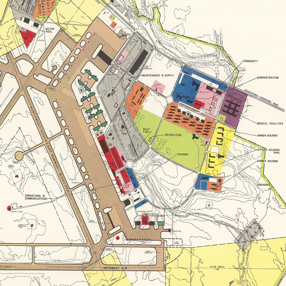 Restored historic details from the 1952 airfield map of Wrightstown, New Jersey