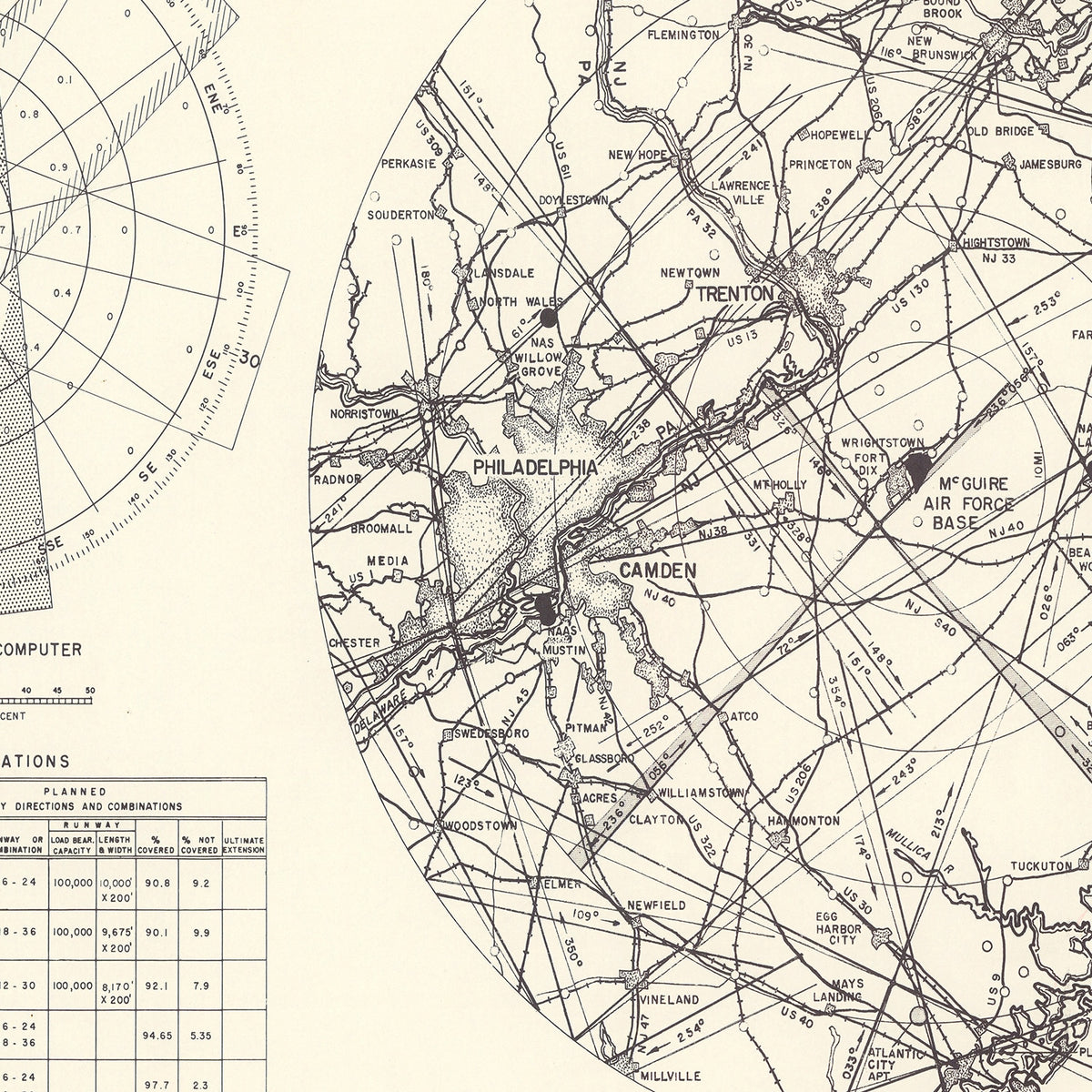 Restored historic details from the 1951 airfield map of Wrightstown, New Jersey