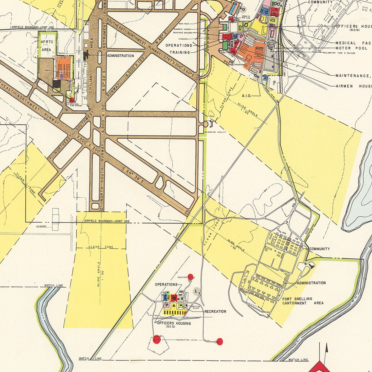 Restored historic details from the 1951 airfield map of Minneapolis, Minnesota