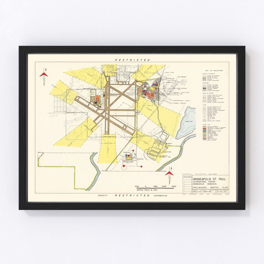 Minneapolis St. Paul International Airport Vintage Map 1951