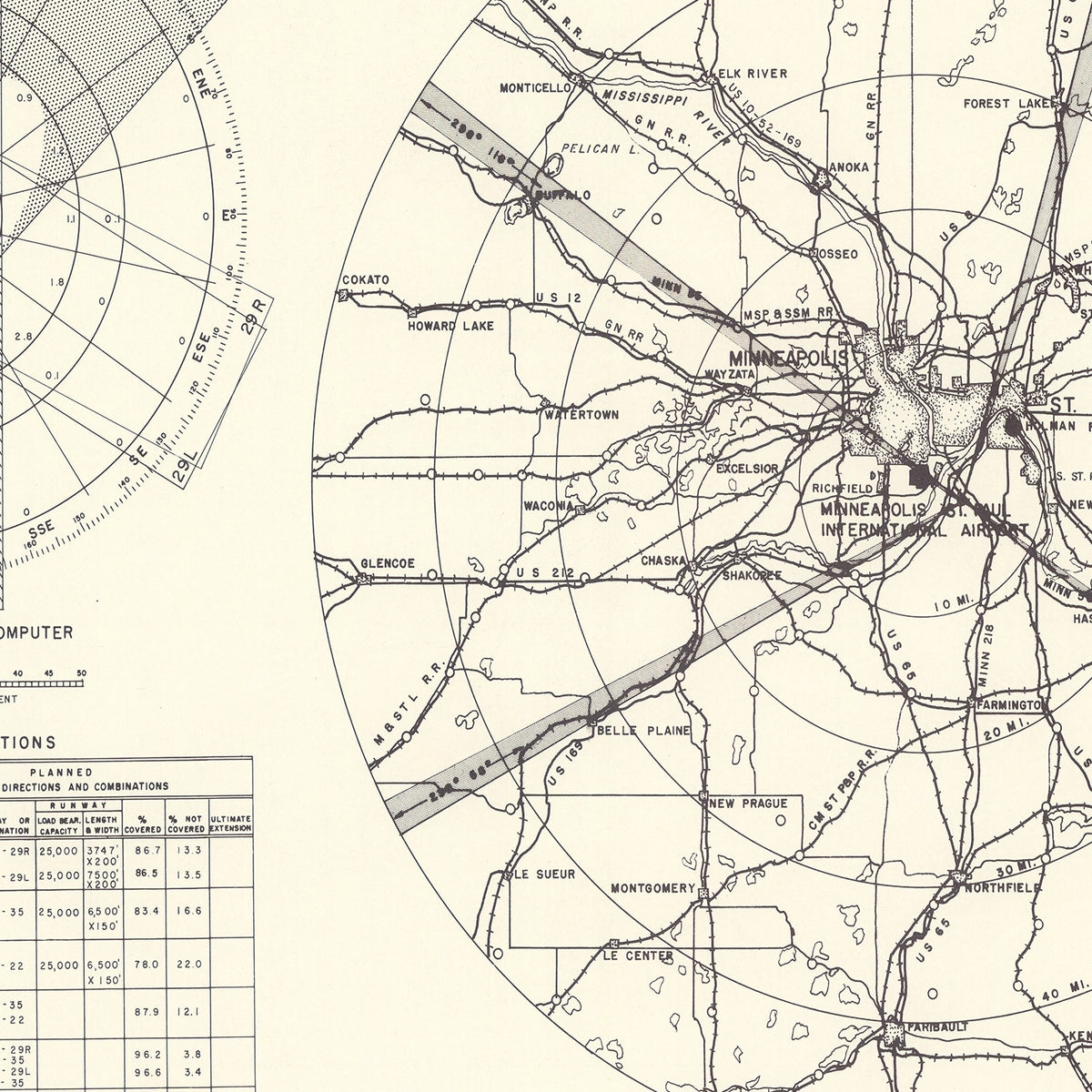 Restored historic details from the 1951 airfield map of Minneapolis, Minnesota