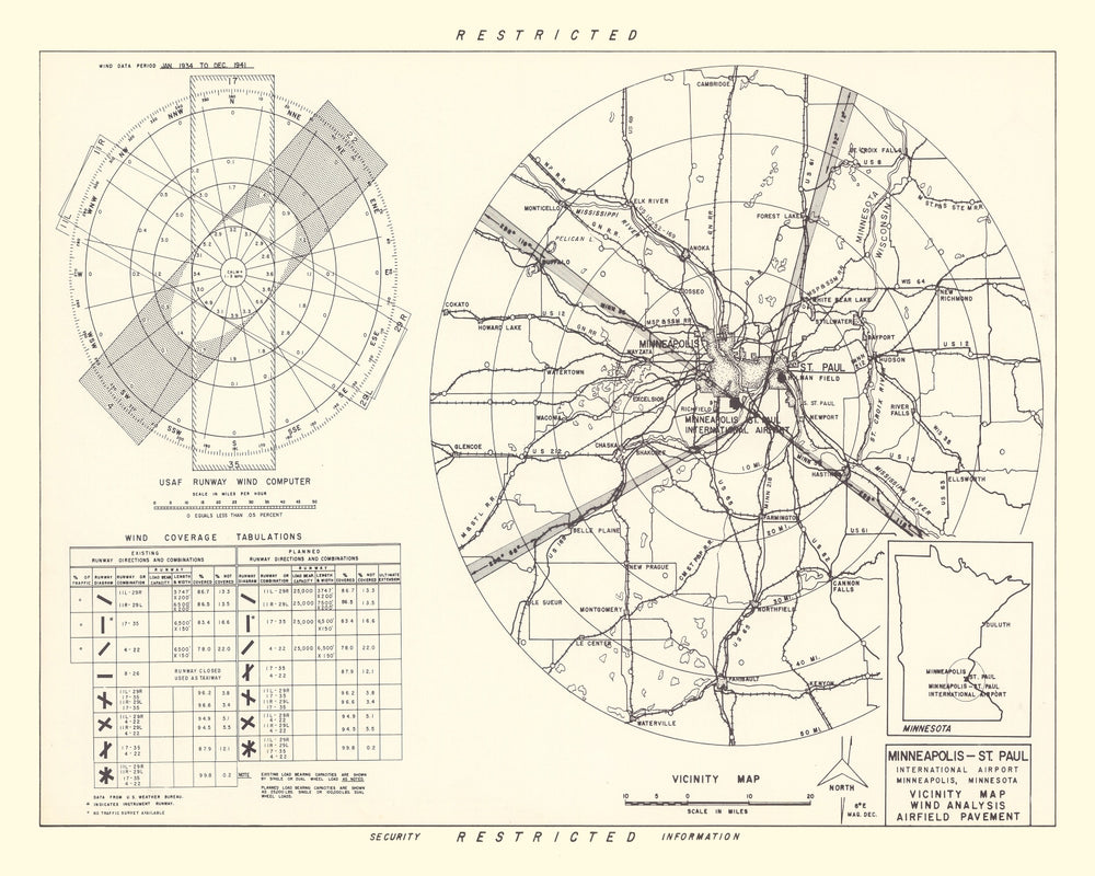 Vintage Map of the Minneapolis St. Paul International Airport Vicinity, 1951 print style example