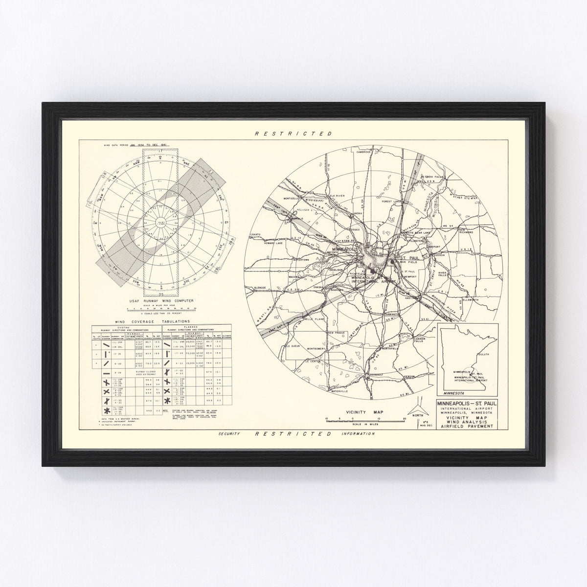 Minneapolis St Paul International Airport Vicinity Vintage Map 1951