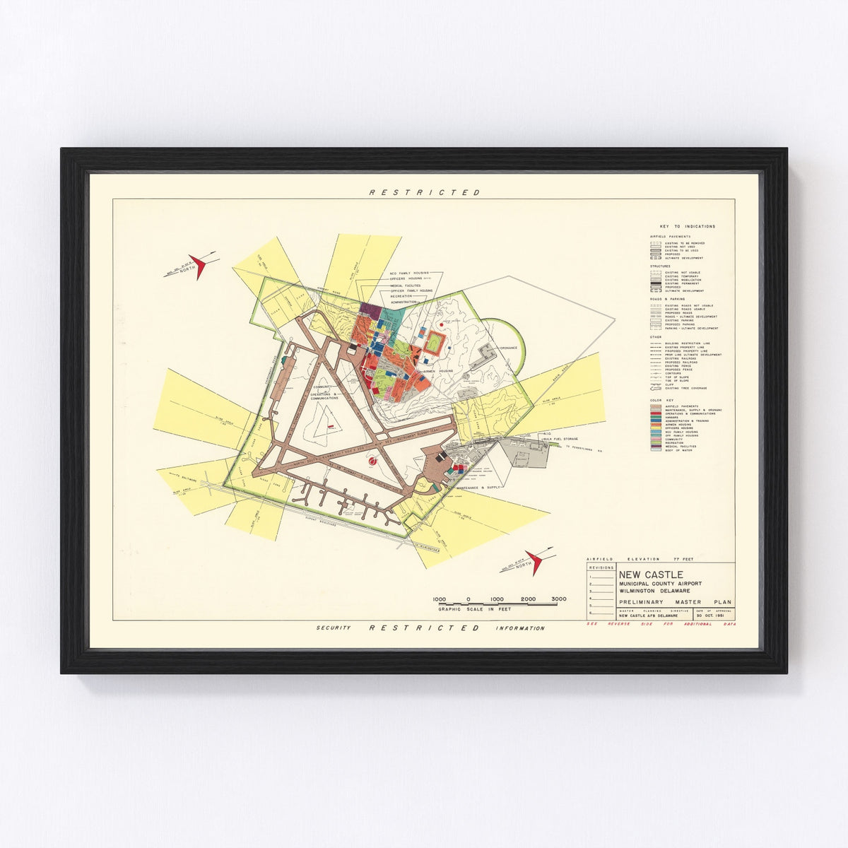 New Castle Municipal County Airport Vintage Map 1951