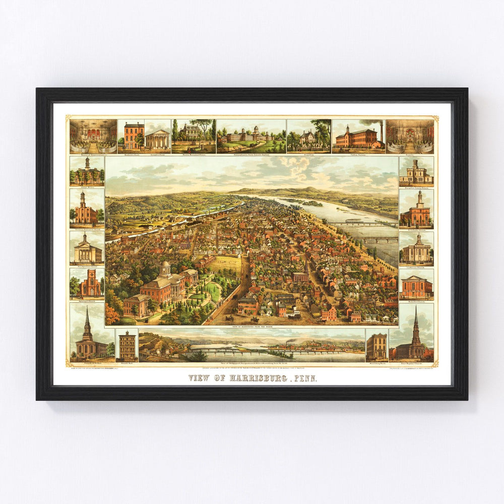Harrisburg Vintage Map 1855