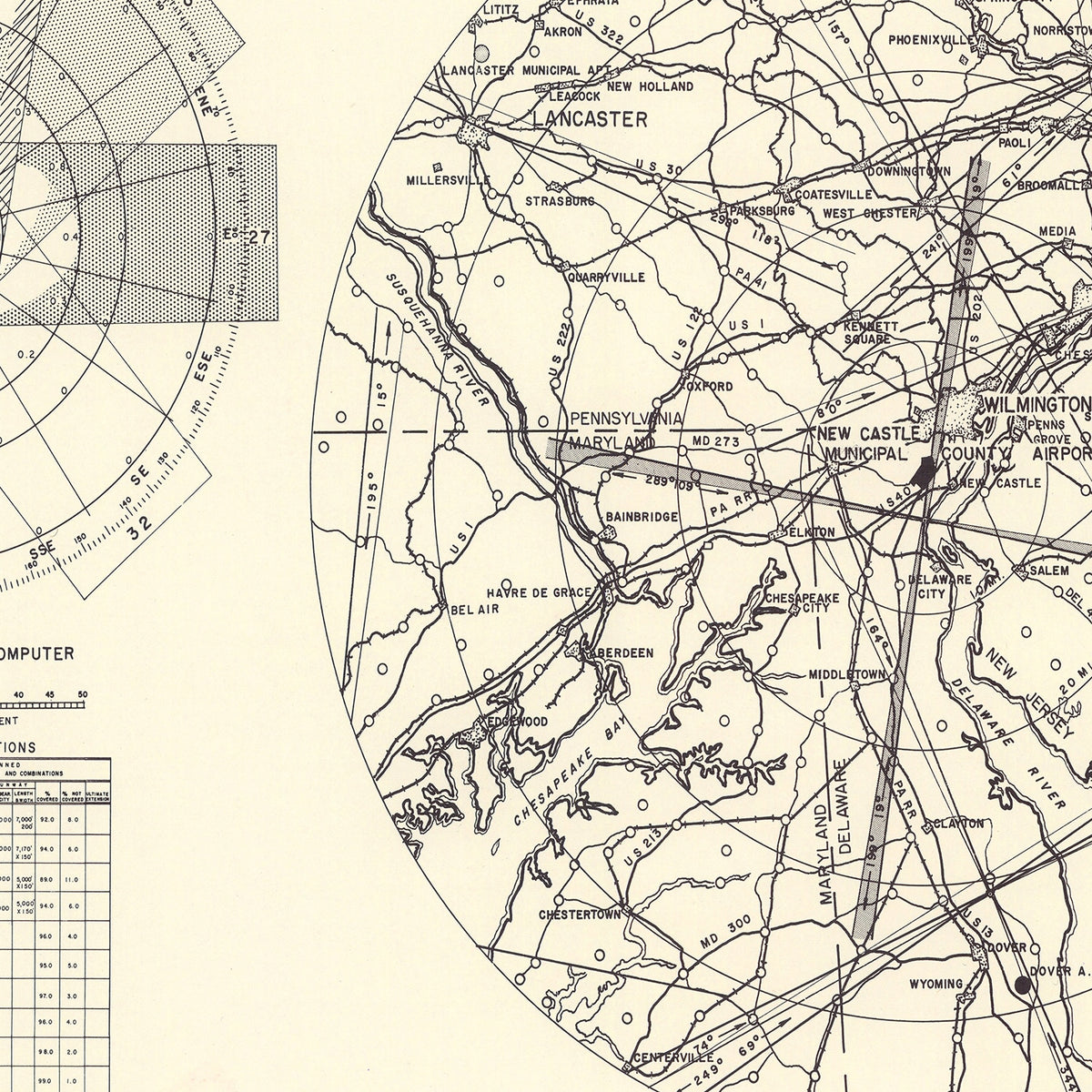Restored historic details from the 1951 airfield map of Wilmington, Delaware