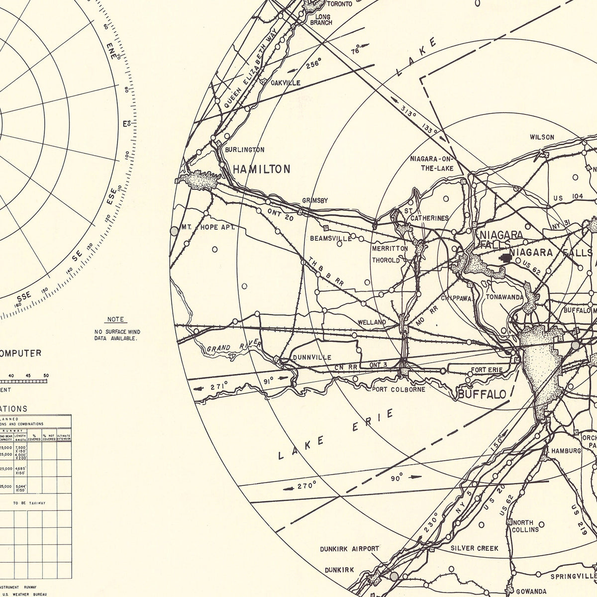 Restored historic details from the 1952 airfield map of Niagara Falls, New York