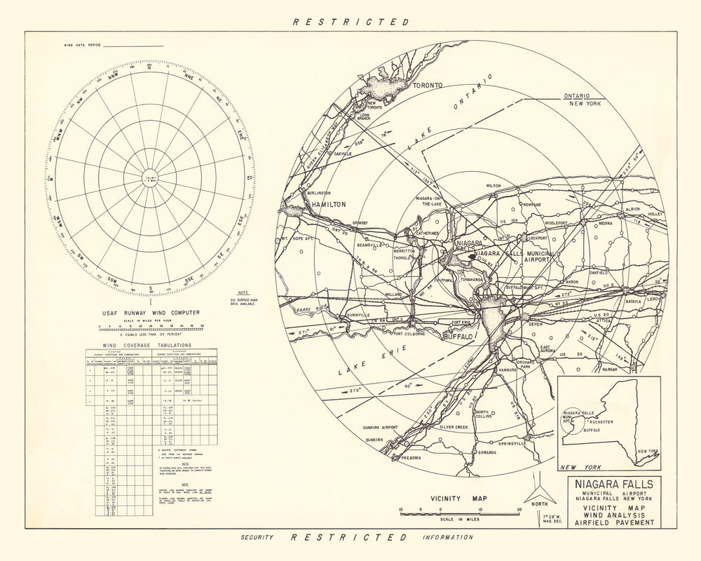 Vintage Map of the Niagara Municipal Airport Vicinity, 1952 print style example