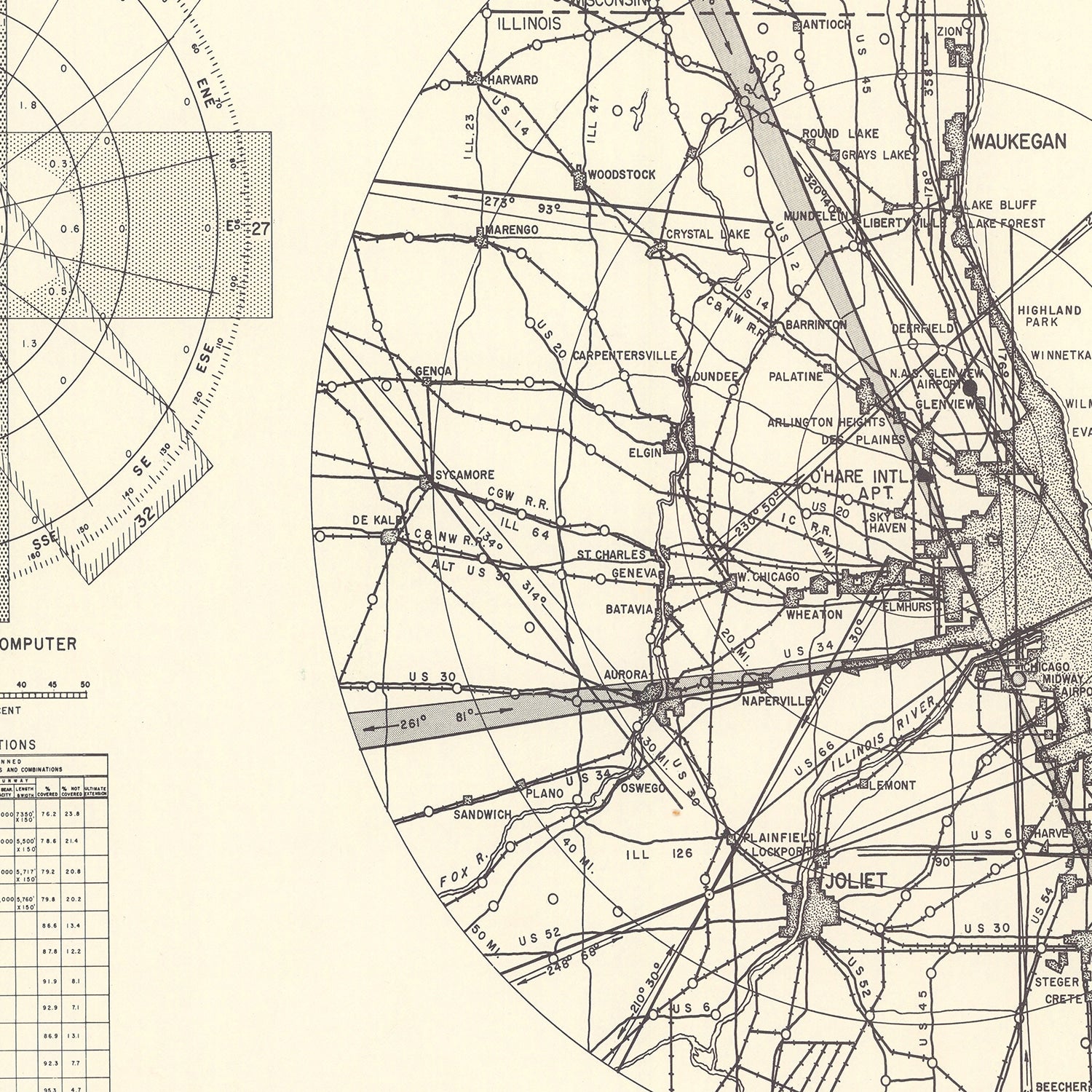 Restored historic details from the 1951 airfield map of Chicago, Illinois