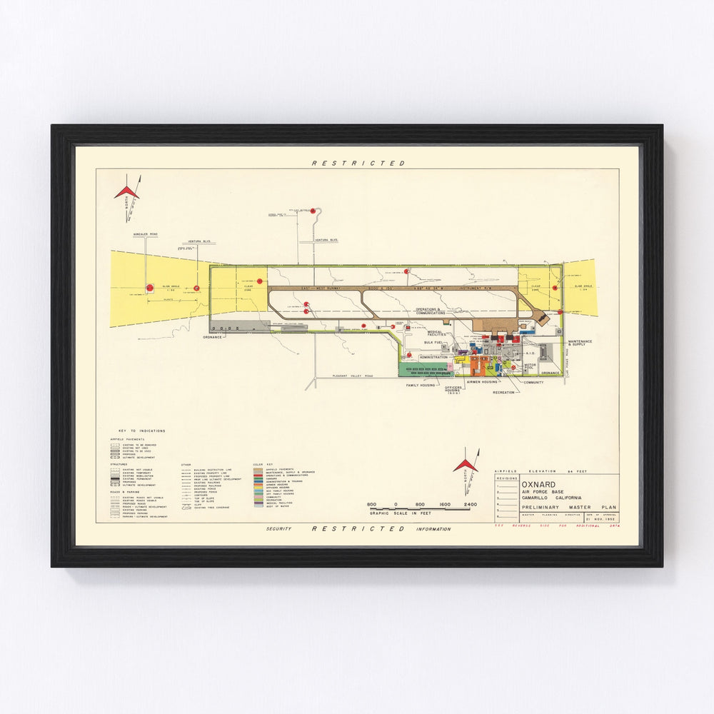 Oxnard Air Force Base " Camarillo California Vintage Map 1951