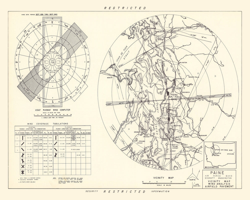 Vintage Map of the Paine Air Fore Base Vicinity, 1952 print style example