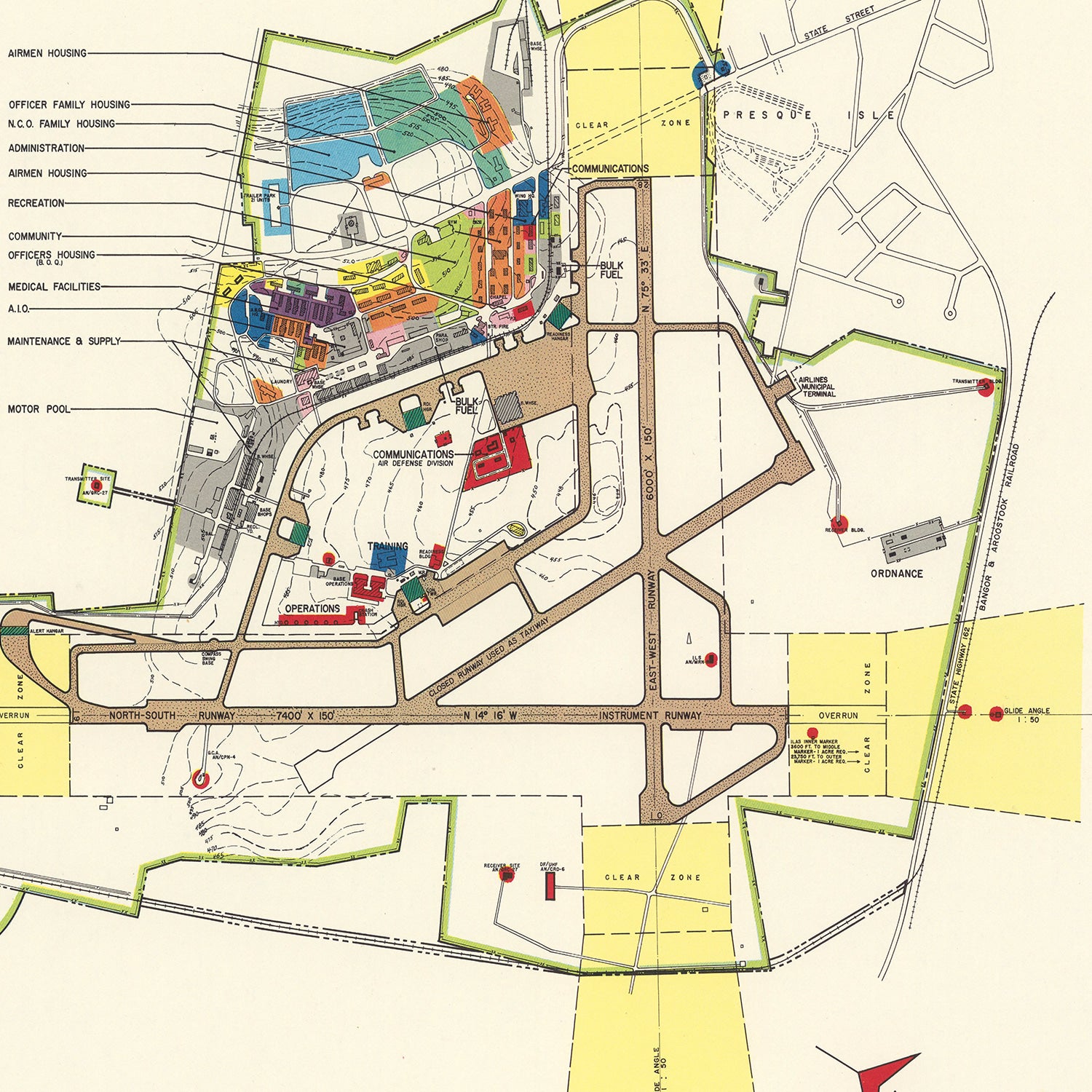 Restored historic details from the 1952 airfield map of Presque Isle, Maine