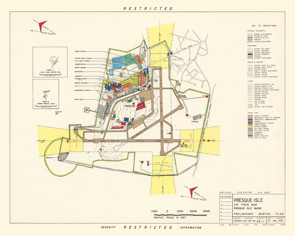 Vintage Map of Presque Isle Air Fore Base, 1952 print style example