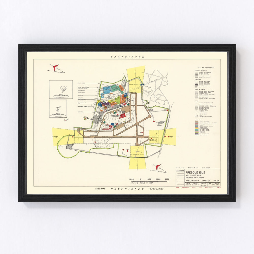 Presque Isle Air Fore Base Vintage Map 1952