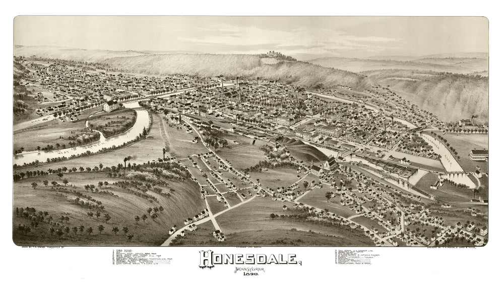 Vintage Map of Honesdale, Pennsylvania 1890 print style example