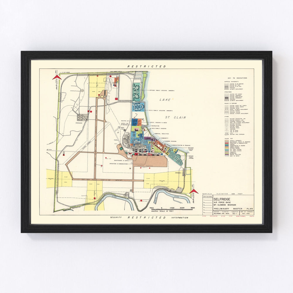 Selfridge Air Fore Base Vintage Map 1952