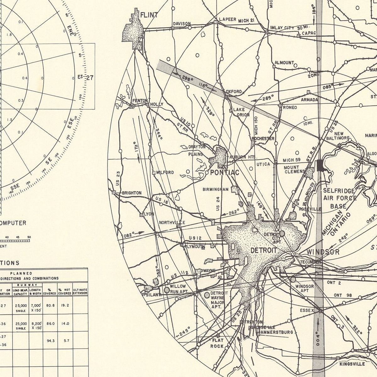 Restored historic details from the 1952 airfield map of Mount Clemens, Michigan