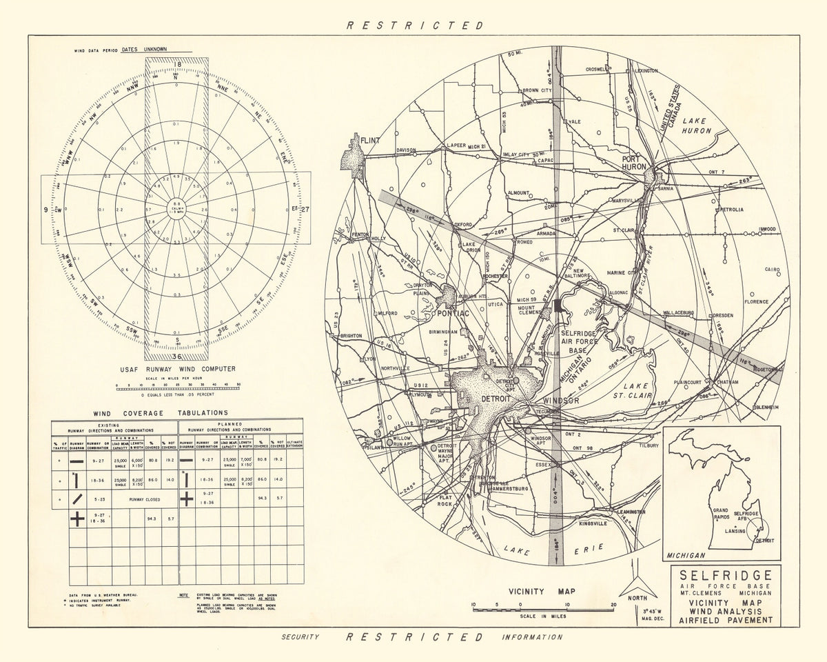 Preview of Vintage Map of the Selfridge Air Fore Base Vicinity, 1952