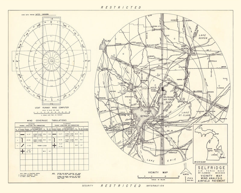 Size comparison using Vintage Map of the Selfridge Air Fore Base Vicinity, 1952