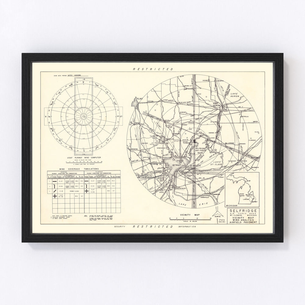 Selfridge Air Fore Base Vicinity Vintage Map 1952