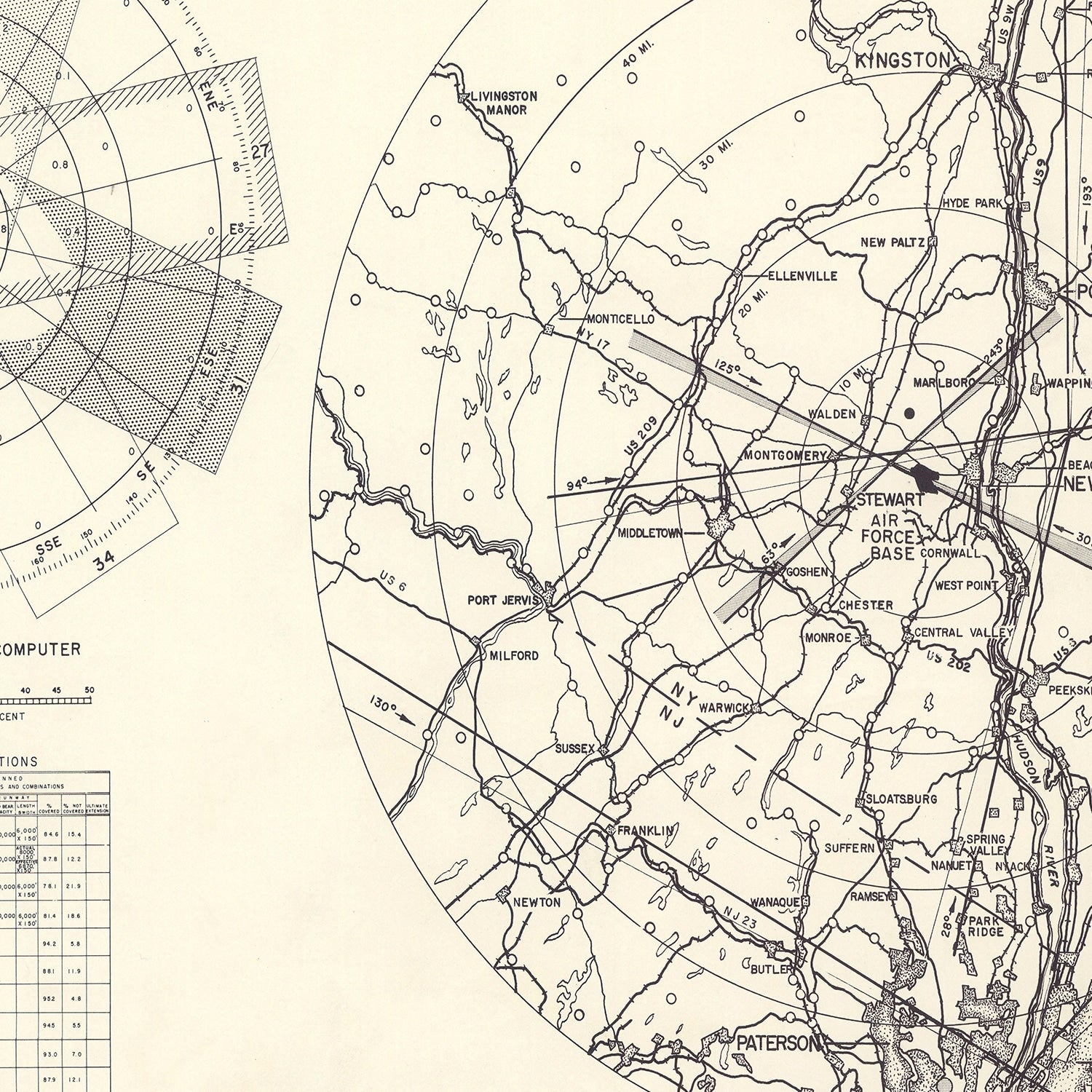 Restored historic details from the 1952 airfield map of Newburgh, New York