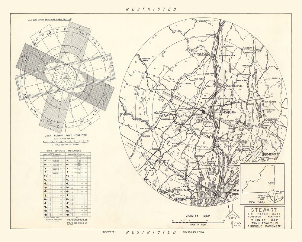 Vintage Map of the Stewart Air Fore Base Vicinity, 1952 print style example