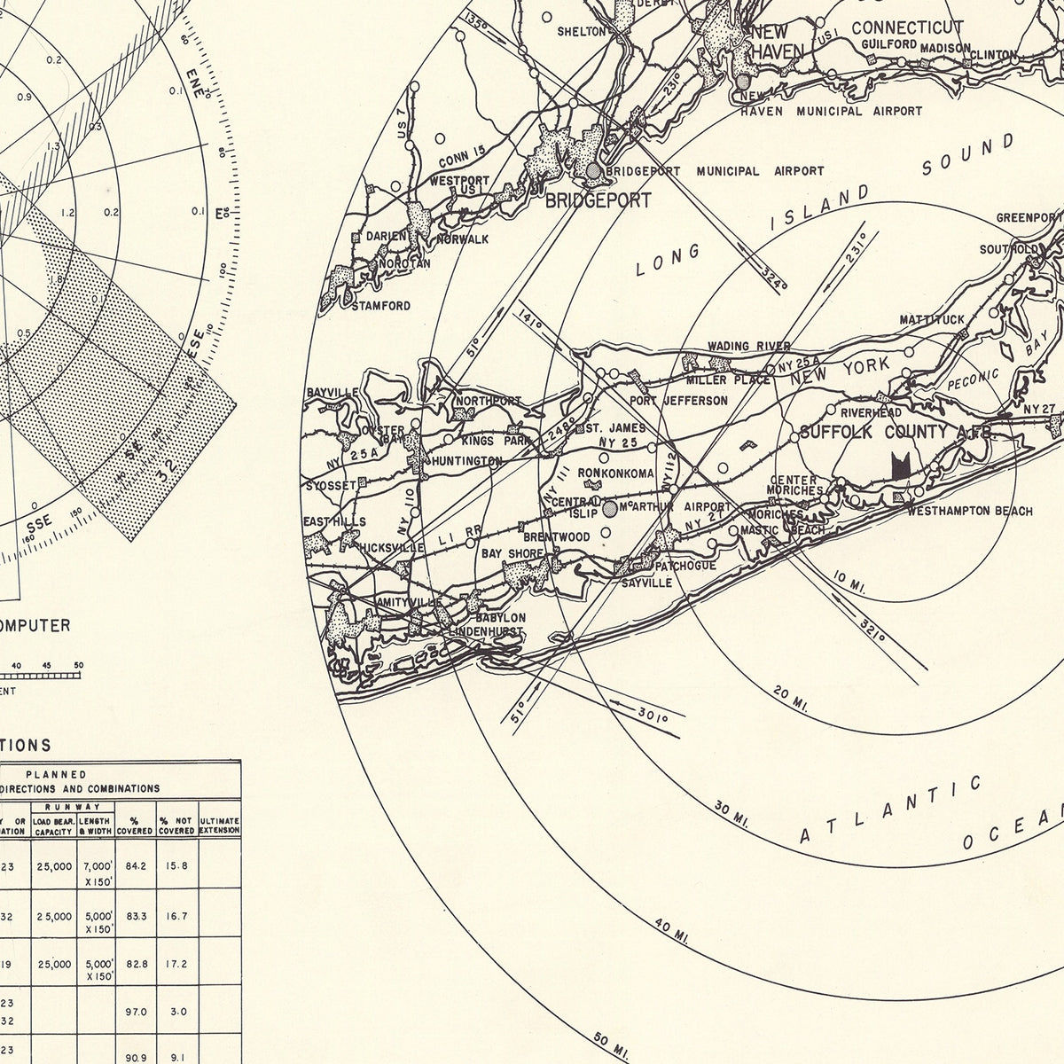 Restored historic details from the 1951 airfield map of Westhampton Beach, New York
