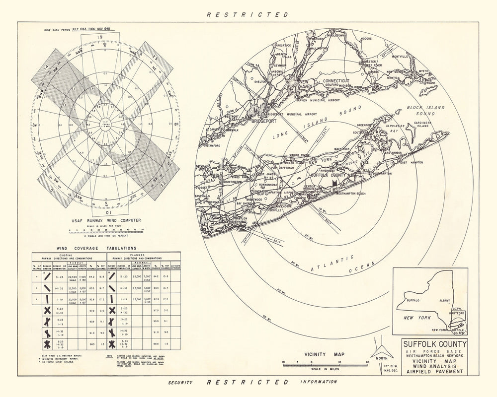 Vintage Map of the Suffolk County Air Force Base Vicinity, 1951 print style example