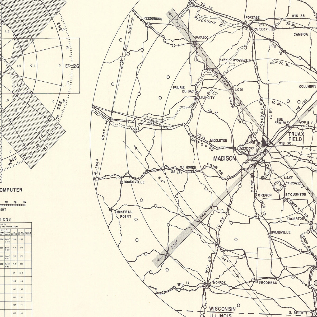 Restored historic details from the 1952 airfield map of Madison, Wisconsin