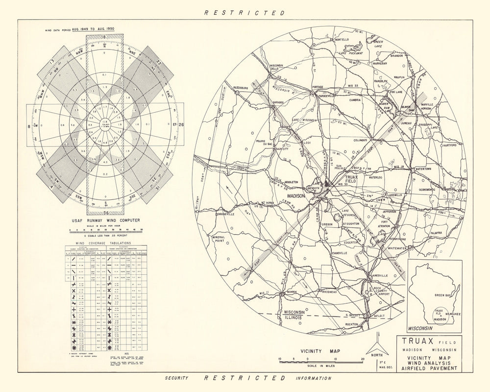 Vintage Map of the Traux field Vicinity, 1952 print style example