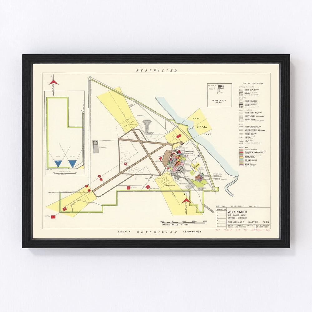 Wurtsmith Air Force Base Vintage Map 1952