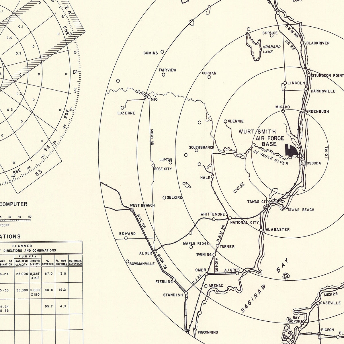 Restored historic details from the 1952 airfield map of Oscoda, Michigan