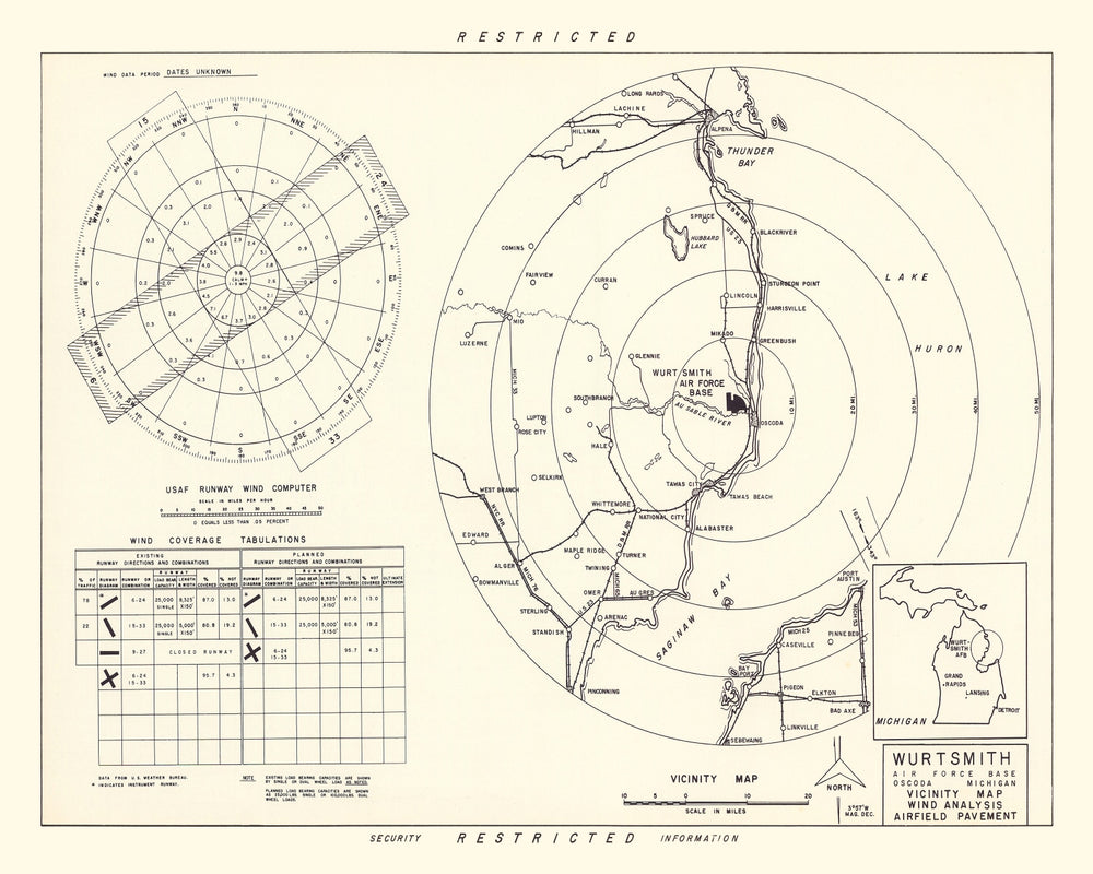 Vintage Map of the Wurtsmith Air Force Base Vicinity, 1952 print style example