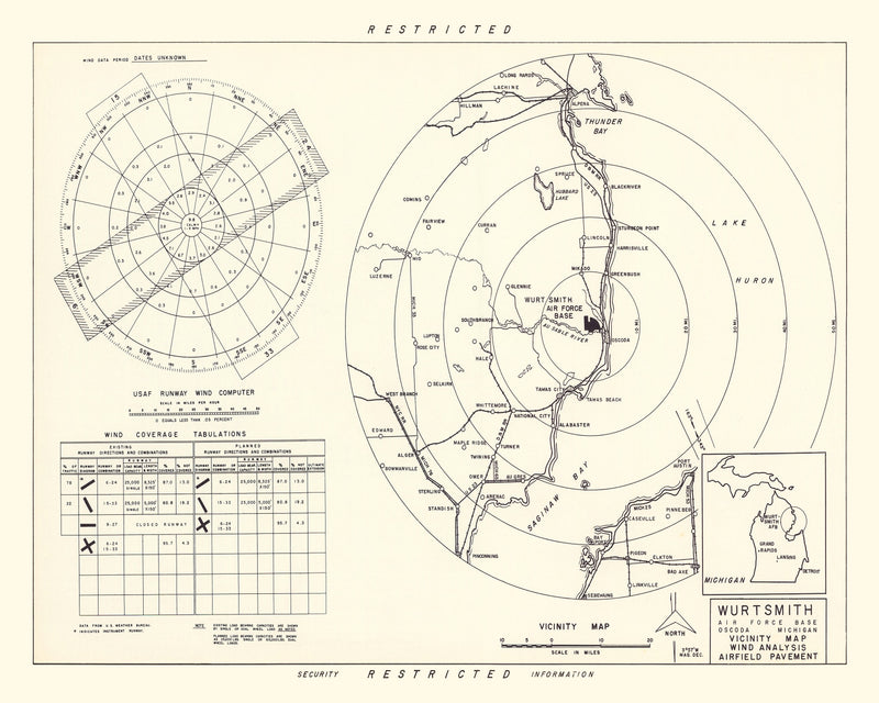 Size comparison using Vintage Map of the Wurtsmith Air Force Base Vicinity, 1952