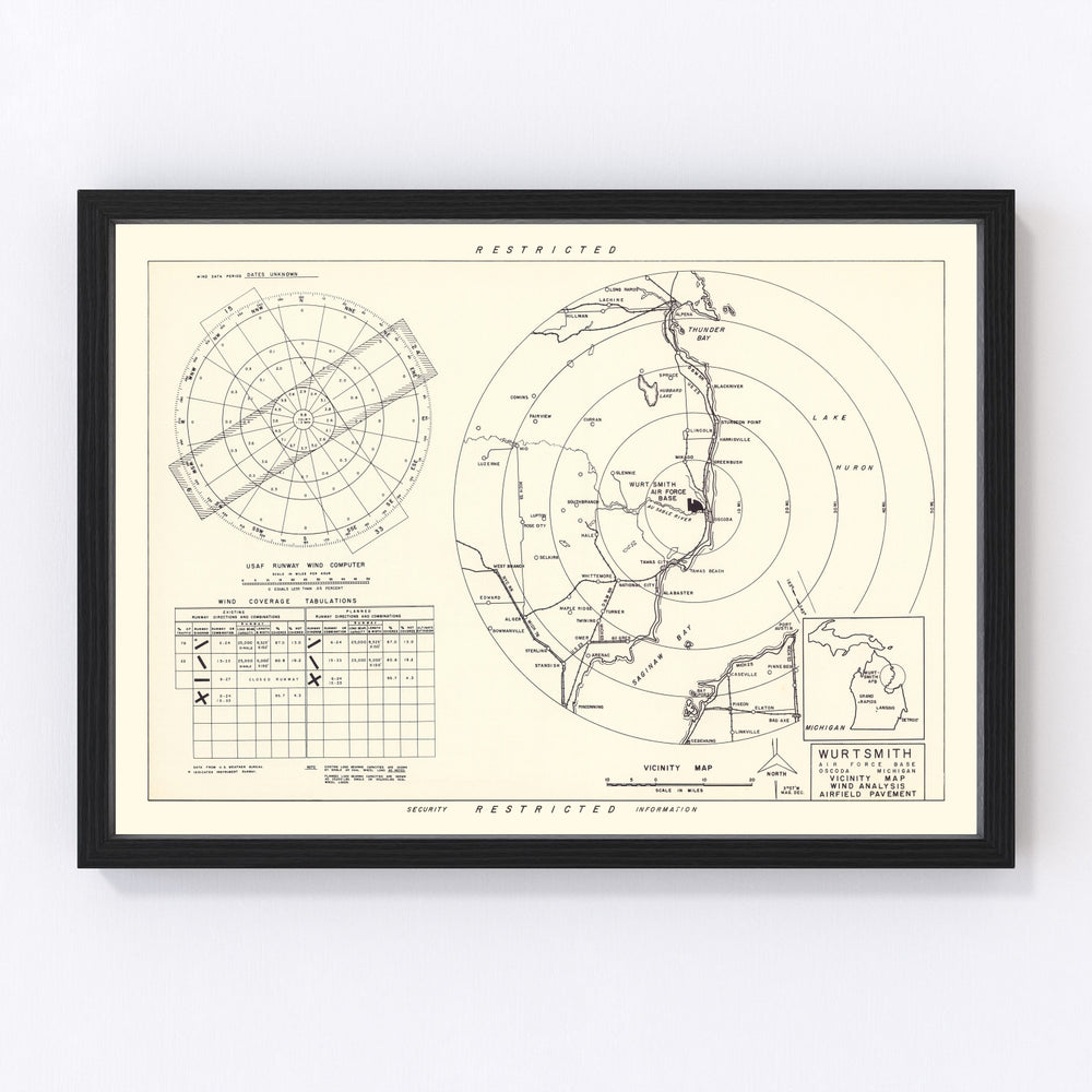 Wurtsmith Air Force Base Vicinity Vintage Map 1952