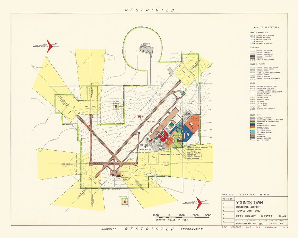 Vintage Map of Youngstown Municipal Airport, 1951 print style example