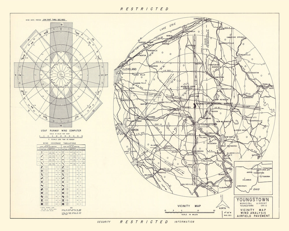 Vintage Map of the Youngstown Municipal Airport Vicinity, 1952 print style example