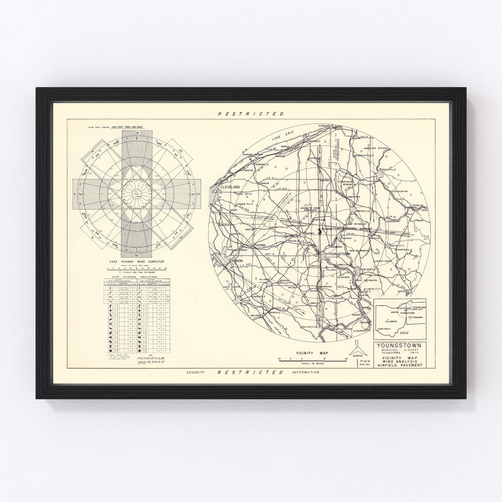 Youngstown Municipal Airport Vicinity Vintage Map 1952