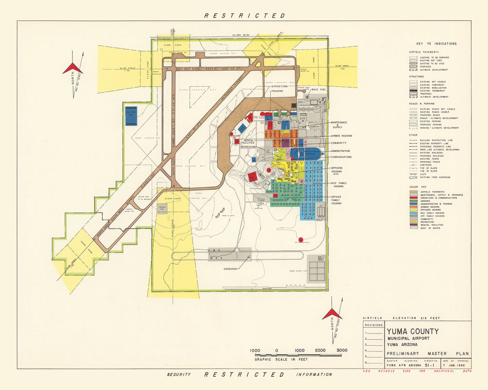 Vintage Map of Yuma County Municipal Airport, 1952 print style example