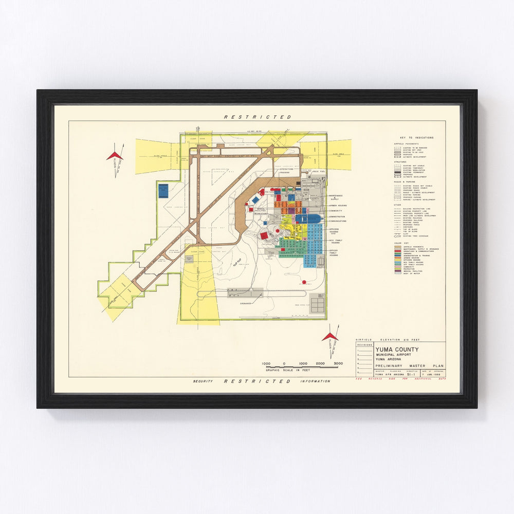 Yuma County Municipal Airport Vintage Map 1952