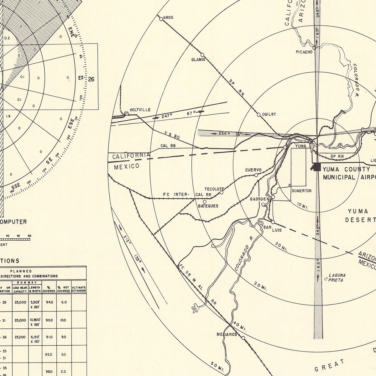 Restored historic details from the 1951 airfield map of Yuma, Arizona