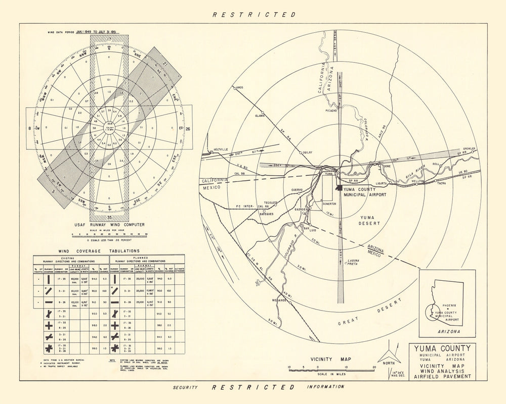 Vintage Map of the Yuma County Municipal Airport Vicinity, 1951 print style example