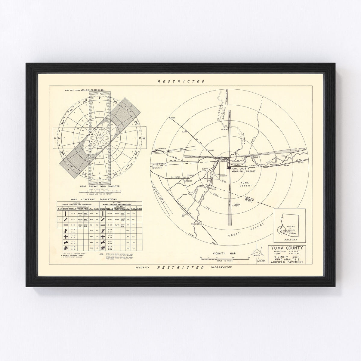 Yuma County Municipal Airport Vicinity Vintage Map 1951